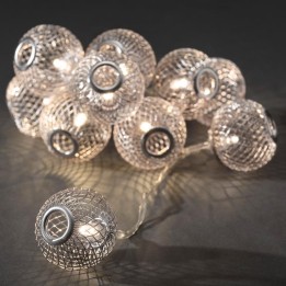 Guirlande lumineuse décorative à LED, boules en métal argentées, 10 diodes