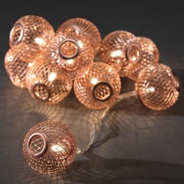 Guirlande lumineuse décorative à LED, boules en métal cuivrées, 10 diodes