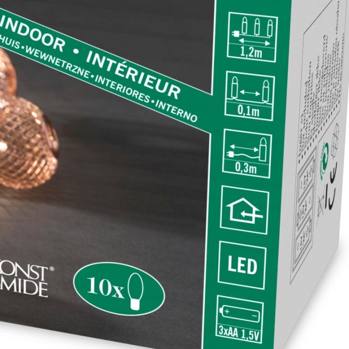 Guirlande lumineuse décorative à LED, boules en métal cuivrées, 10 diodes