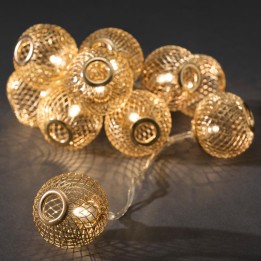 Guirlande lumineuse décorative à LED, boules en métal dorées, 10 diodes