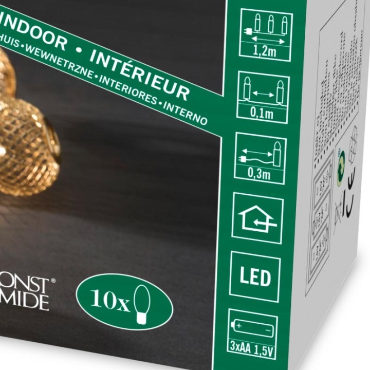 Guirlande lumineuse décorative à LED, boules en métal dorées, 10 diodes