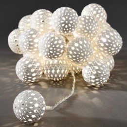 Guirlande lumineuse décorative à LED, boules en métal blanches, 24 diodes