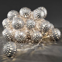 Guirlande lumineuse décorative à LED, balles en métal argentées, 24 diodes