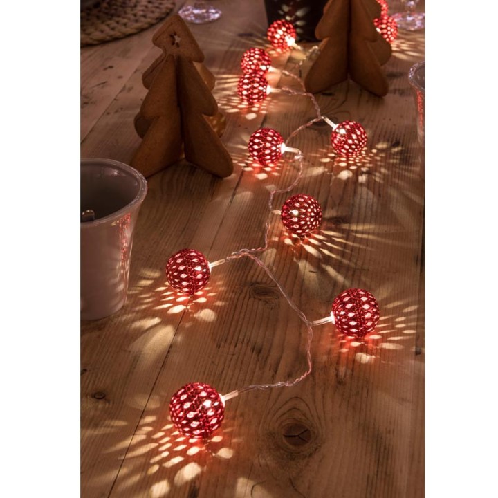 Guirlande lumineuse boules métal rouge, 24 diodes LED 