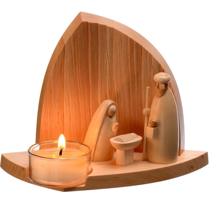 Décorations de noel en bois, crèche avec bougie