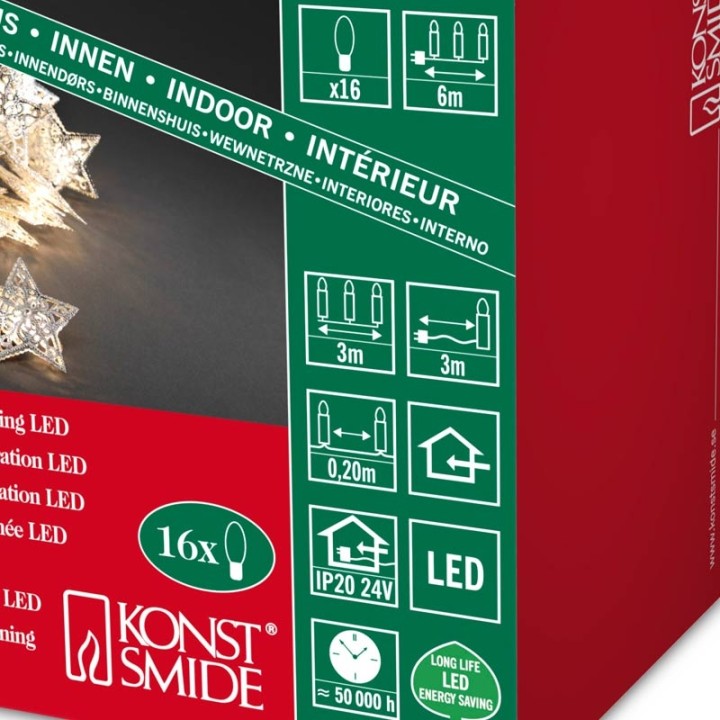 Guirlande étoiles lumineuses LED, en métal argent, 16 diodes
