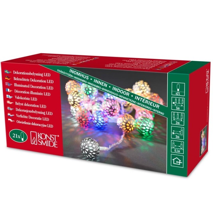 Guirlande lumineuse boules multicolores, 21 diodes LED