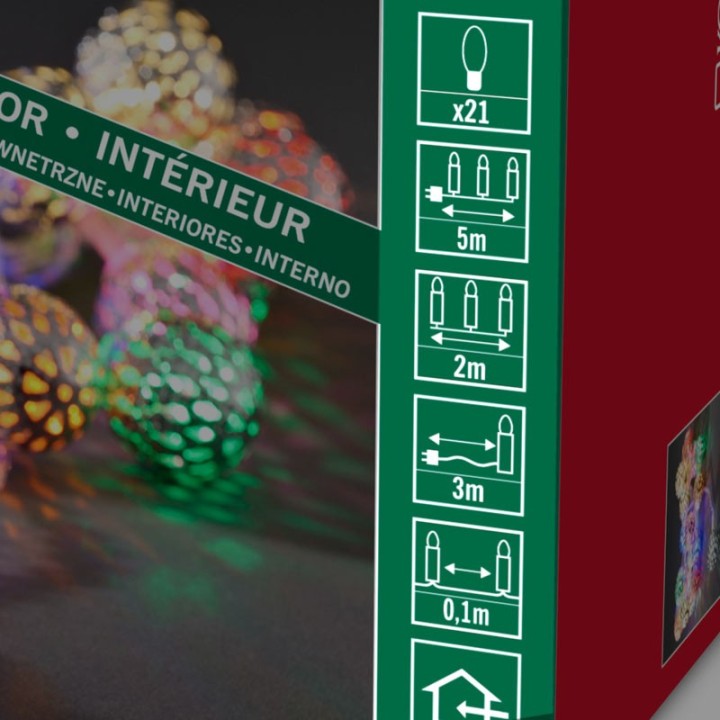Guirlande lumineuse boules multicolores, 21 diodes LED