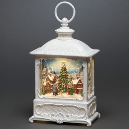 Lanterne de Noël blanche, village de Noël avec sapin