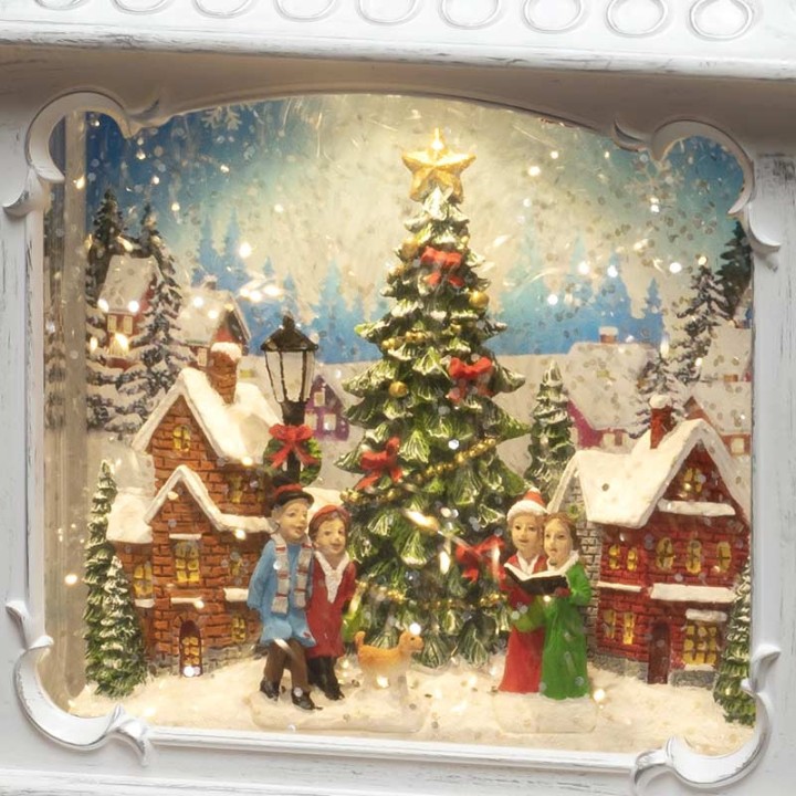 Lanterne de Noël blanche, village de Noël avec sapin
