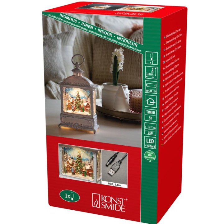 Lanterne de Noël blanche, village de Noël avec sapin