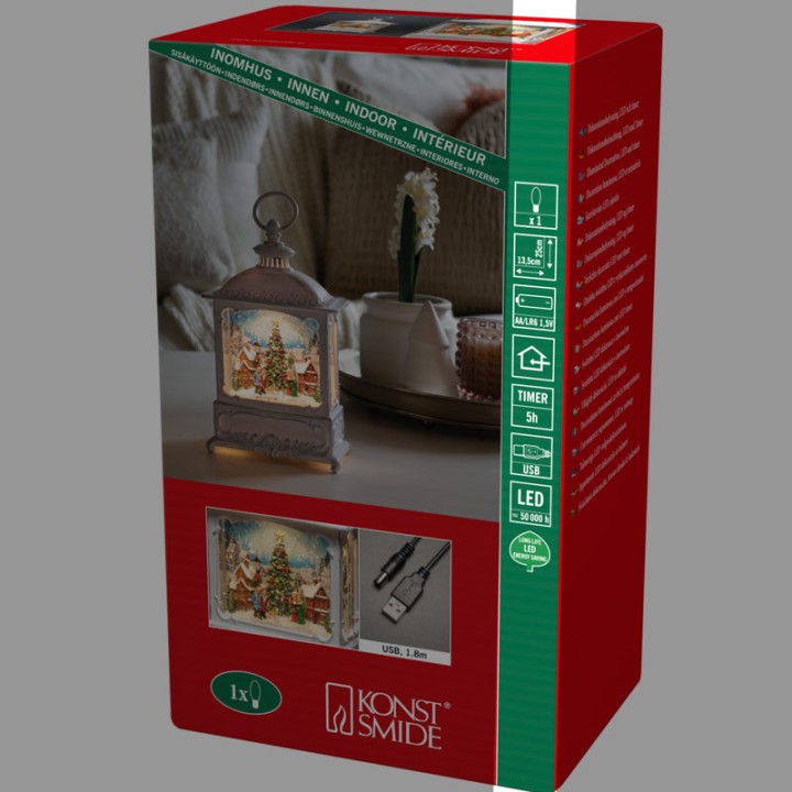 Lanterne de Noël blanche, village de Noël avec sapin