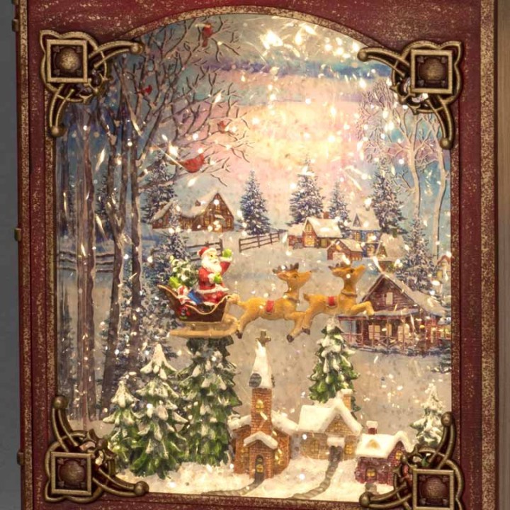 Livre de Noël lanterne à neige, Père Noël dans un traîneau 