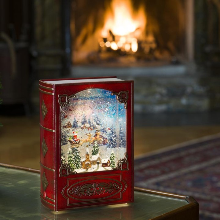 Livre de Noël lanterne à neige, Père Noël dans un traîneau 