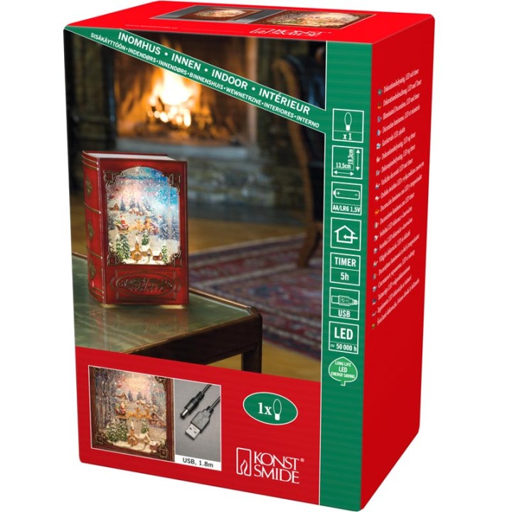 Livre de Noël lanterne à neige, Père Noël dans un traîneau 