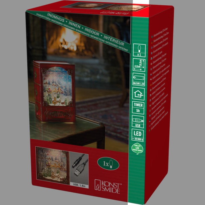 Livre de Noël lanterne à neige, Père Noël dans un traîneau 