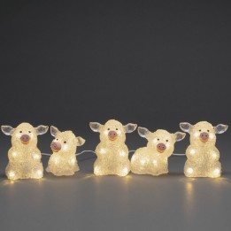 Petits cochons lumineux en acrylique LED 12,5 cm, lot de 5