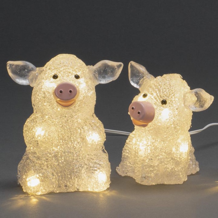 Petits cochons lumineux en acrylique LED 12,5 cm, lot de 5
