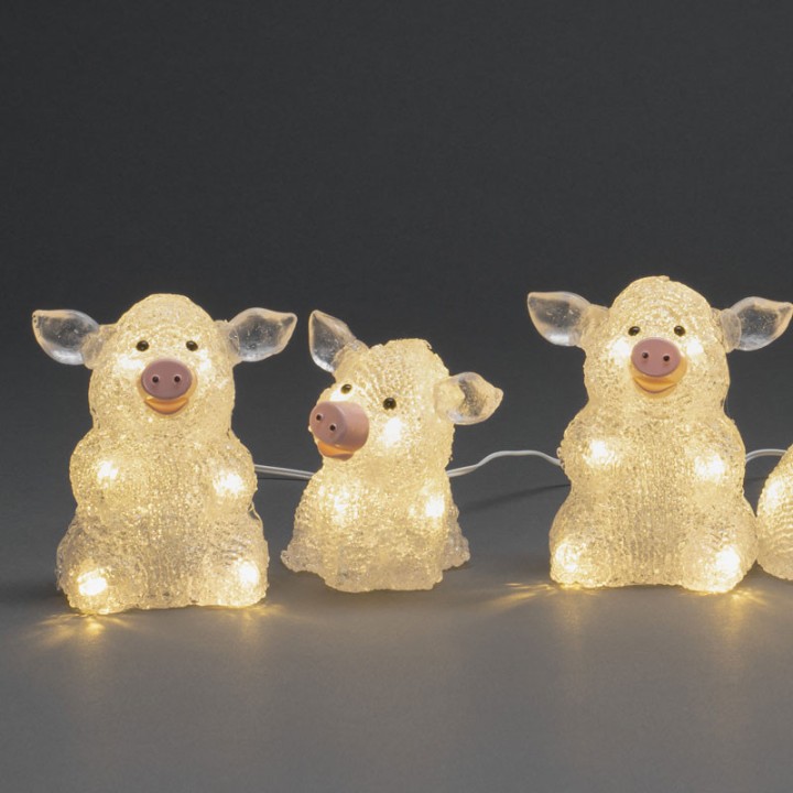 Petits cochons lumineux en acrylique LED 12,5 cm, lot de 5