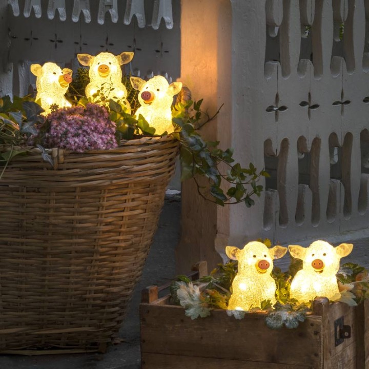 Petits cochons lumineux en acrylique LED 12,5 cm, lot de 5