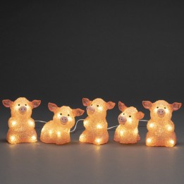 Petits cochons roses lumineux en acrylique LED 12,5 cm, lot de 5