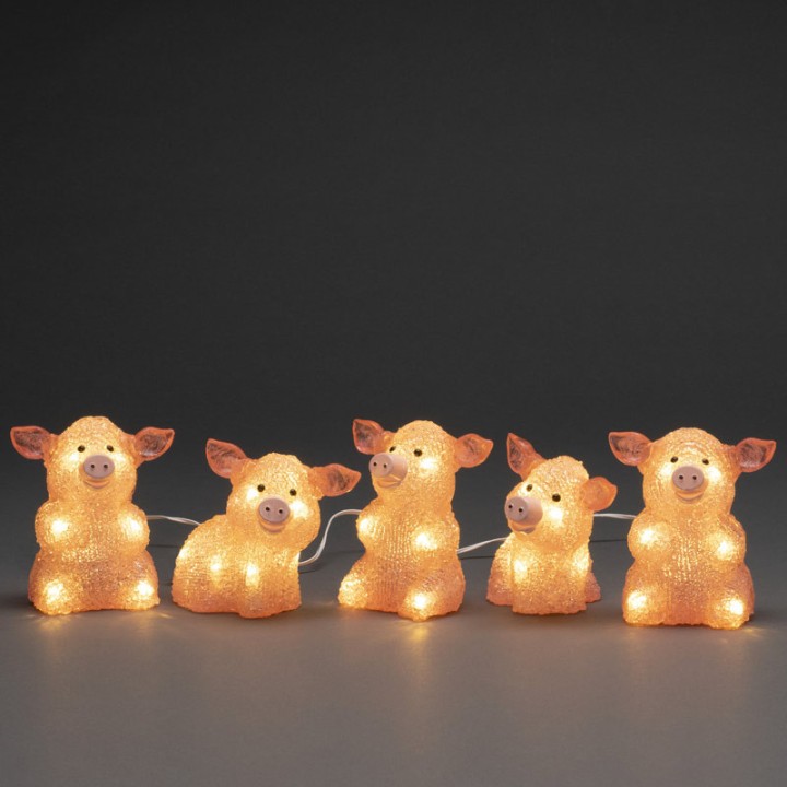 Petits cochons roses lumineux en acrylique LED 12,5 cm, lot de 5