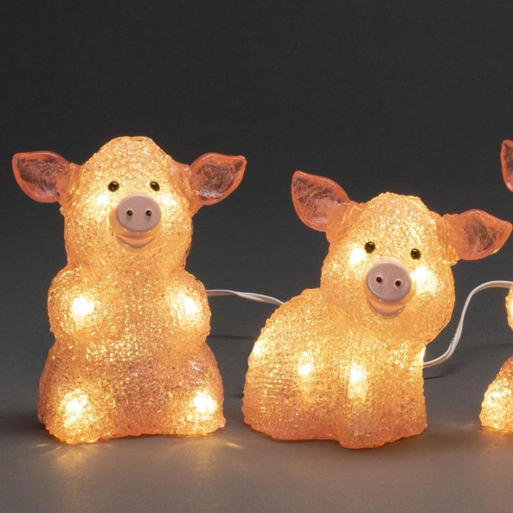 Petits cochons roses lumineux en acrylique LED 12,5 cm, lot de 5