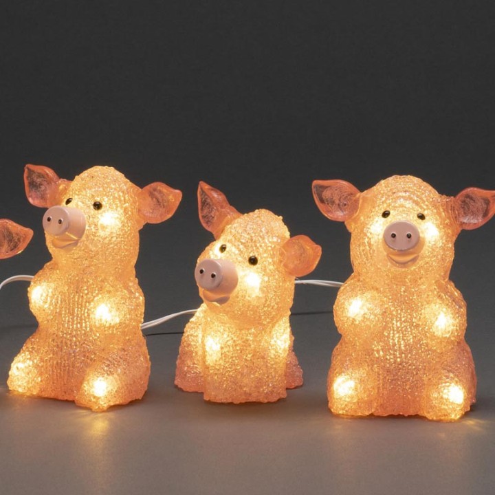 Petits cochons roses lumineux en acrylique LED 12,5 cm, lot de 5