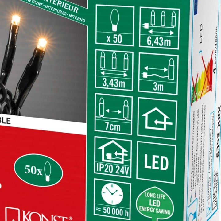 Guirlande lumineuse à micro-LED, soudées, 50 diodes ambrées