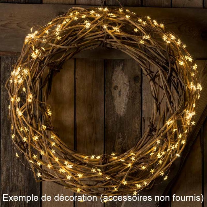 Guirlande lumineuse LED à lamelles étoilées, 200 diodes blanc chaud, fil cuivré