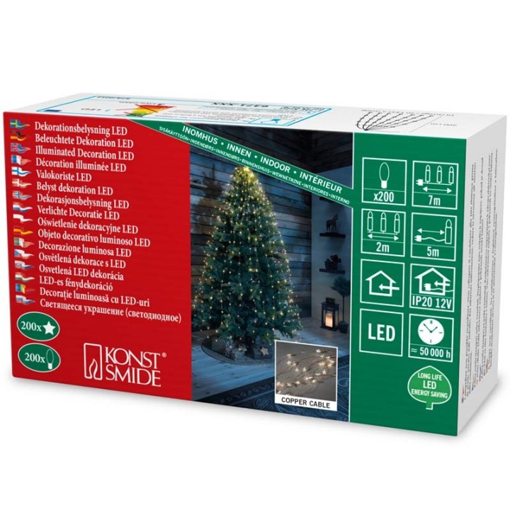 Guirlande lumineuse LED à lamelles étoilées, 200 diodes blanc chaud, fil cuivré
