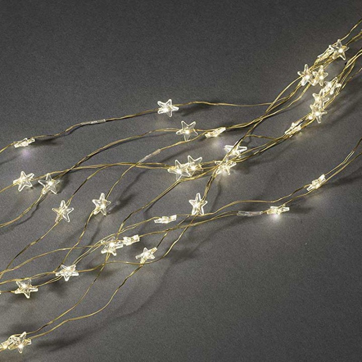 Guirlande lumineuse LED à lamelles étoilées, 200 diodes blanc chaud, fil doré 
