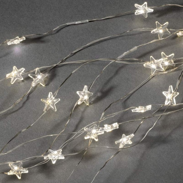 Guirlande lumineuse LED à lamelles étoilées, 200 diodes blanc chaud, fil argenté