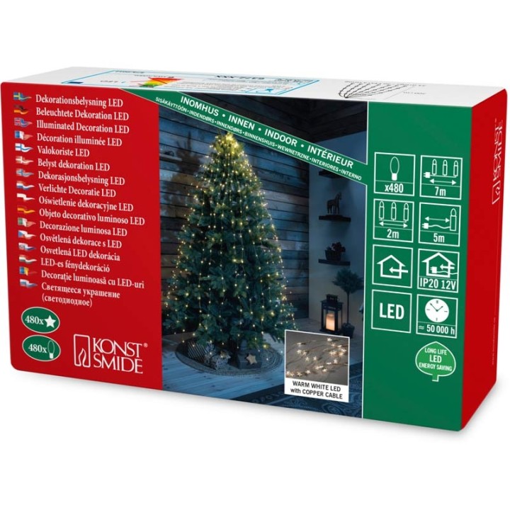 Guirlande LED lumineuse à lamelles étoilées, 480 diodes blanc chaud, fil cuivré