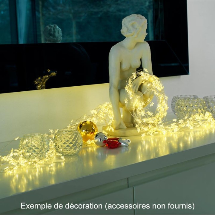 Guirlande LED lumineuse à lamelles étoilées, 480 diodes blanc chaud, fil argenté