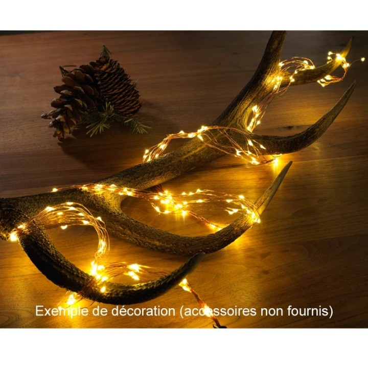 Guirlande LED lumineuse ornées de gouttes, 200 diodes blanc chaud, fil cuivré