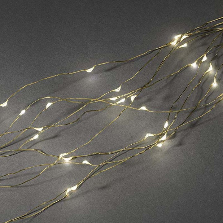 Guirlande LED lumineuse ornées de gouttes, 200 diodes blanc chaud, fil doré 