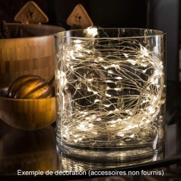 Guirlande LED lumineuse ornées de gouttes, 200 diodes blanc chaud, fil argenté