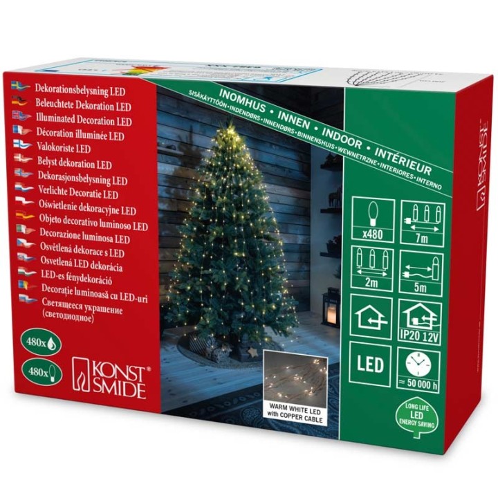 Guirlande lumineuse LED ornées de gouttes, 480 diodes blanc chaud, fil cuivré