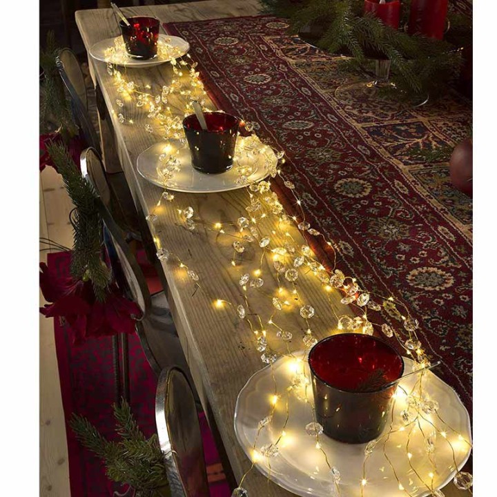 Guirlande lumineuse LED ornées de gouttes, 480 diodes blanc chaud, fil doré 