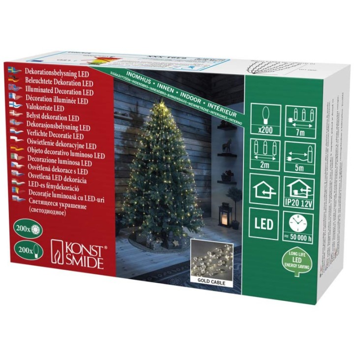 Guirlande lumineuse LED ornées de gouttes, 480 diodes blanc chaud, fil doré 