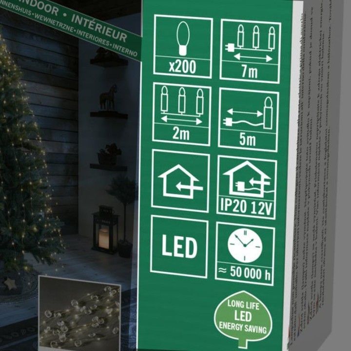 Guirlande lumineuse LED ornées de gouttes, 480 diodes blanc chaud, fil doré 