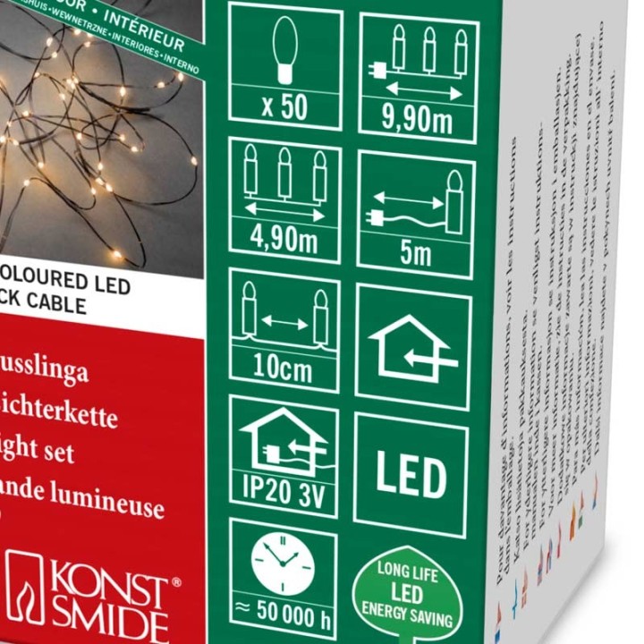 Guirlande lumineuse LED effet gouttes, 50 diodes ambrées, fil noir