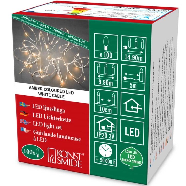 Guirlande lumineuse LED effet gouttes, 50 diodes ambrées, fil blanc