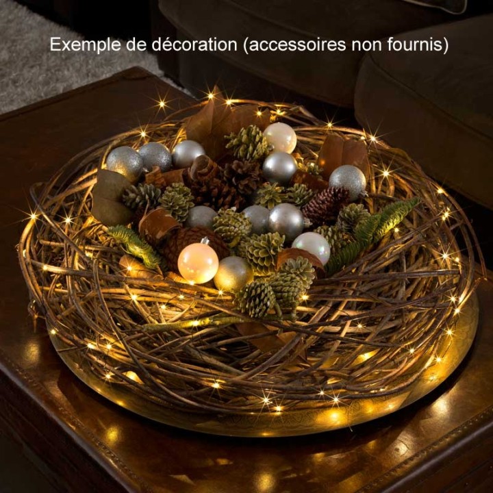 Guirlande lumineuse LED effet gouttes, 100 diodes ambrées, fil noir