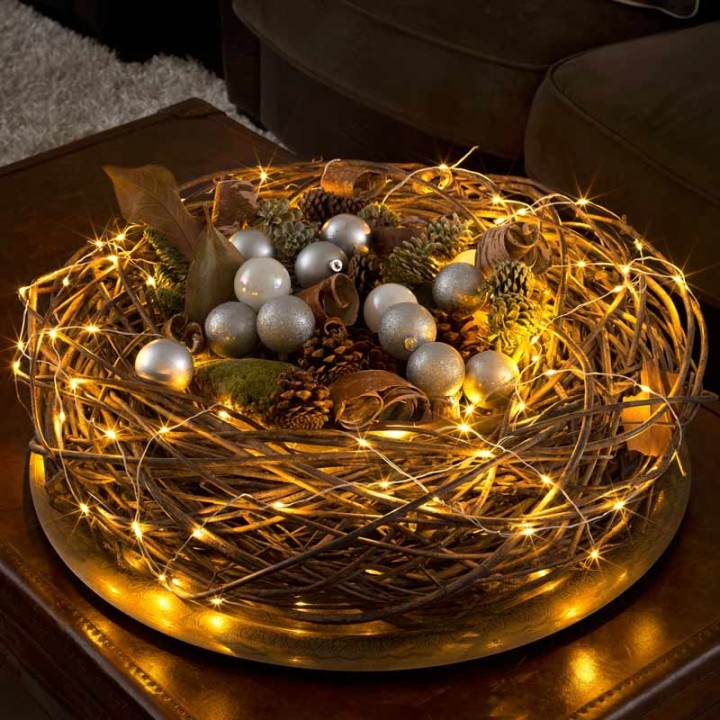 Guirlande lumineuse LED effet gouttes, 100 diodes ambrées, fil blanc