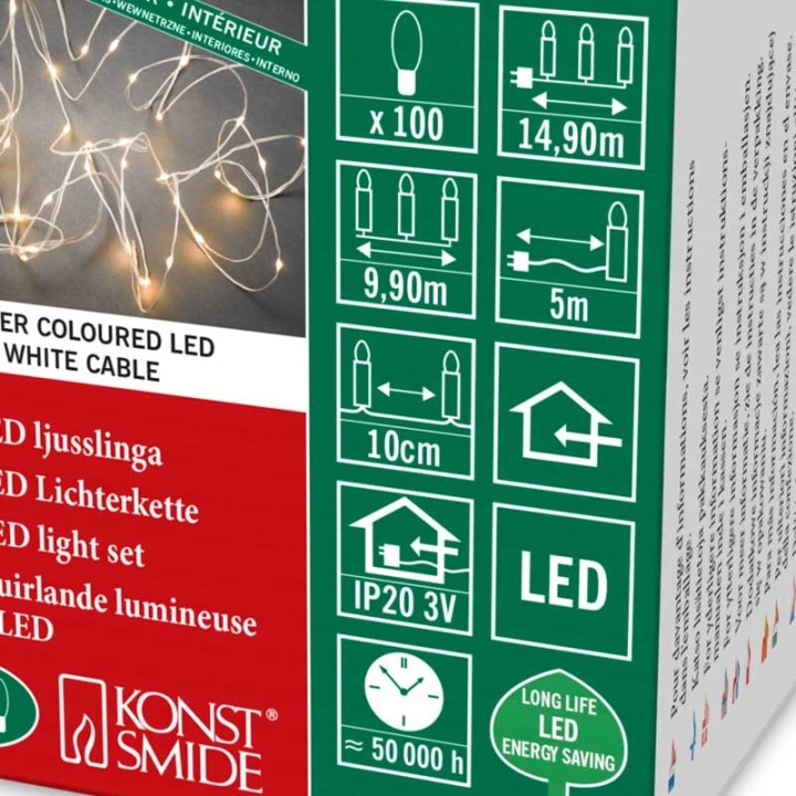 Guirlande lumineuse LED effet gouttes, 100 diodes ambrées, fil blanc
