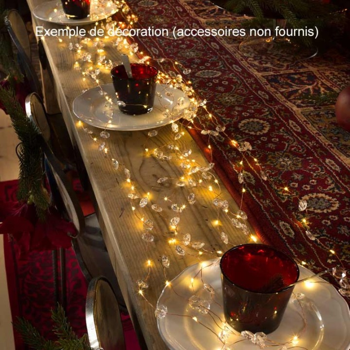 Guirlande lumineuse LED ornées de diamants, 200 diodes blanc chaud, fil cuivré