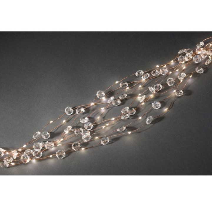 Guirlande lumineuse LED ornées de diamants, 200 diodes blanc chaud, fil cuivré