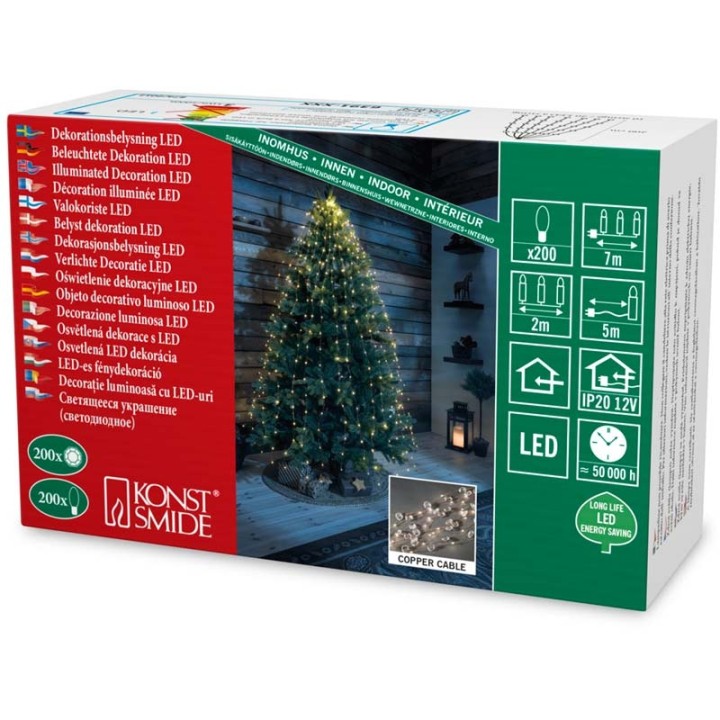 Guirlande lumineuse LED ornées de diamants, 200 diodes blanc chaud, fil cuivré